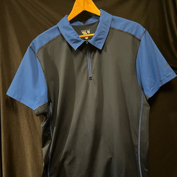 Mountain Hardwear Blue and Black Short Sleeve Quarter Zip Mens Shirt Size Large - Picture 7 of 8